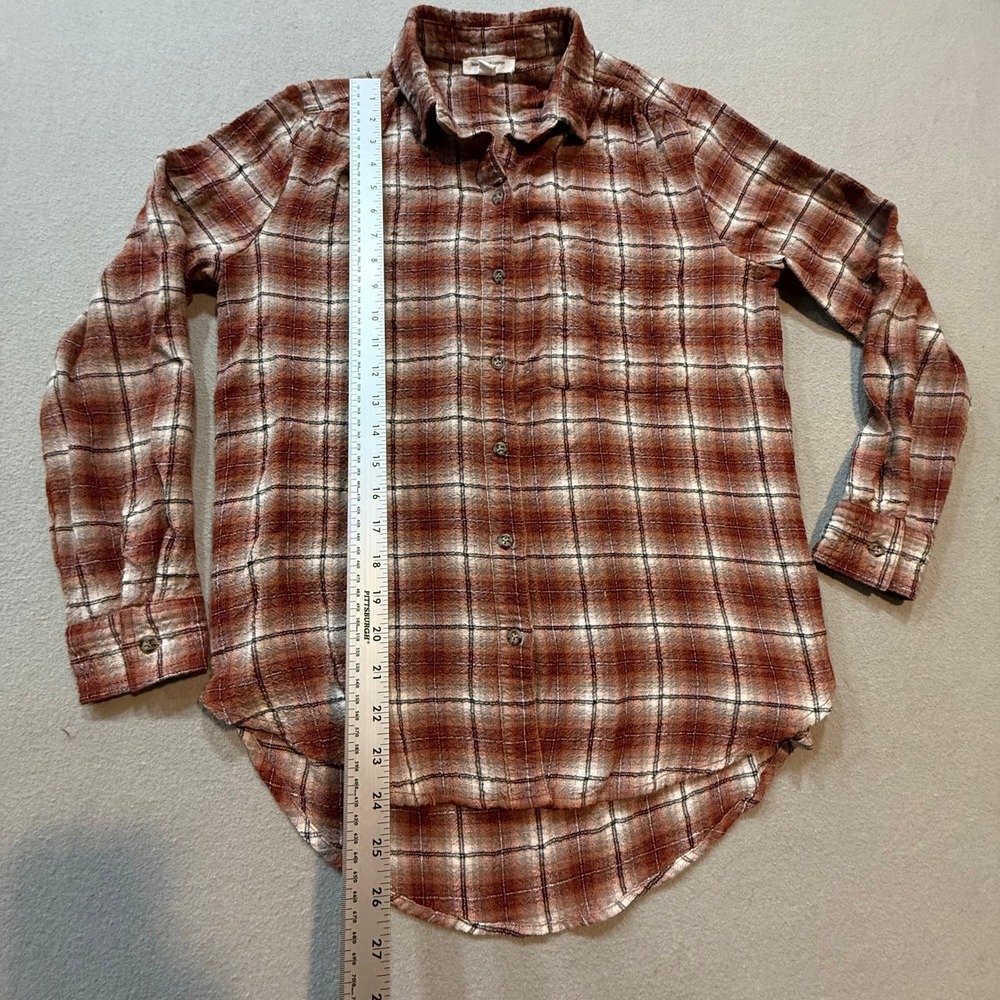 Beach‎ Lunch Lounge Plaid Button-Up Soft Flannel Fall Rustic Boho Shirt Women M - Picture 7 of 13